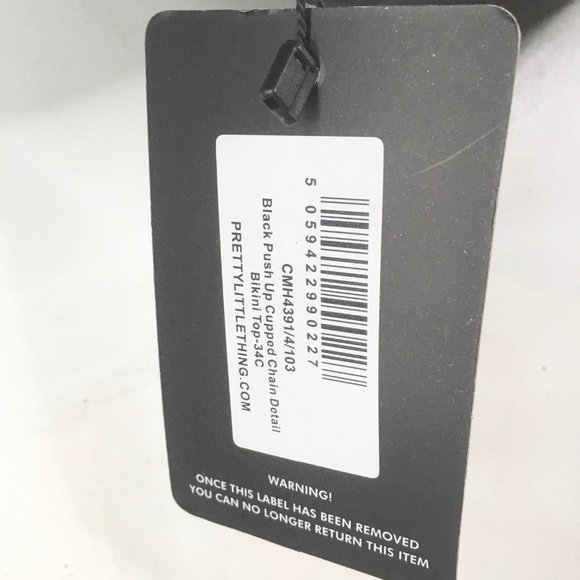 PrettyLittleThing BLACK PUSH UP CHAIN BIKINI TOP - Picture 3 of 5